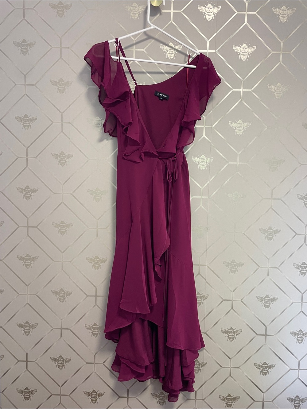 Yumi Kim Magenta Ruffle High-Low Wrap Asymmetrical Dress
